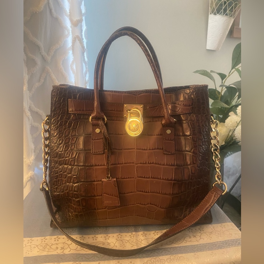 Michael Kors Brown Crocidile leather tote bag